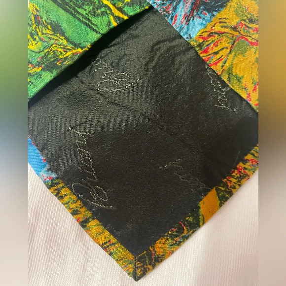 Brioni Necktie Vintage Multicolor Floral Abstract Silk Italy Gold Chain - Picture 10 of 12